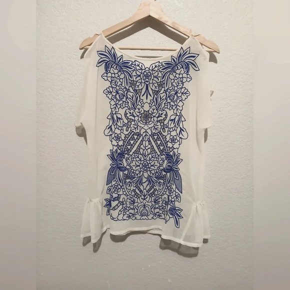 Anthropologie Baraschi Sheer Embroidered Blouse Size Small - Picture 5 of 7